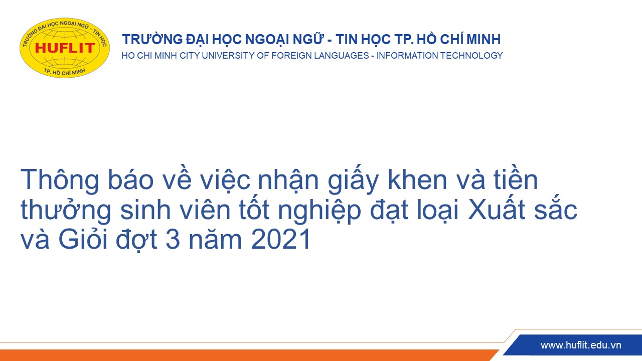 Thông báo về việc nhận giấy khen và tiền thưởng sinh viên tốt nghiệp đạt loại Xuất sắc và Giỏi đợt 3 năm 2021