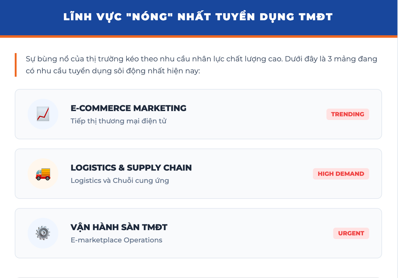 Các lĩnh vực thu hút sinh viên trong ngành Thương mại điện tử